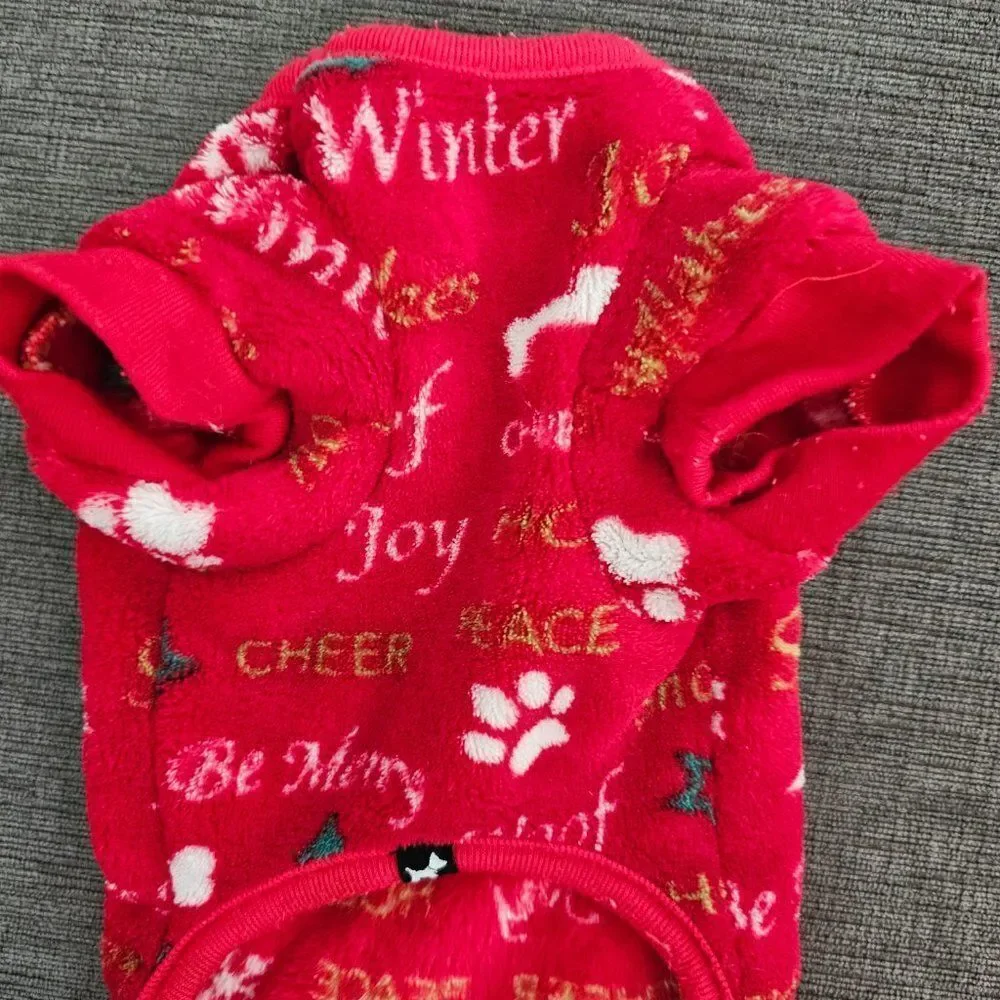 Hotel Doggy Cranberry Red & White Cozy Plush Festival Dog Jumpsuit Size XS